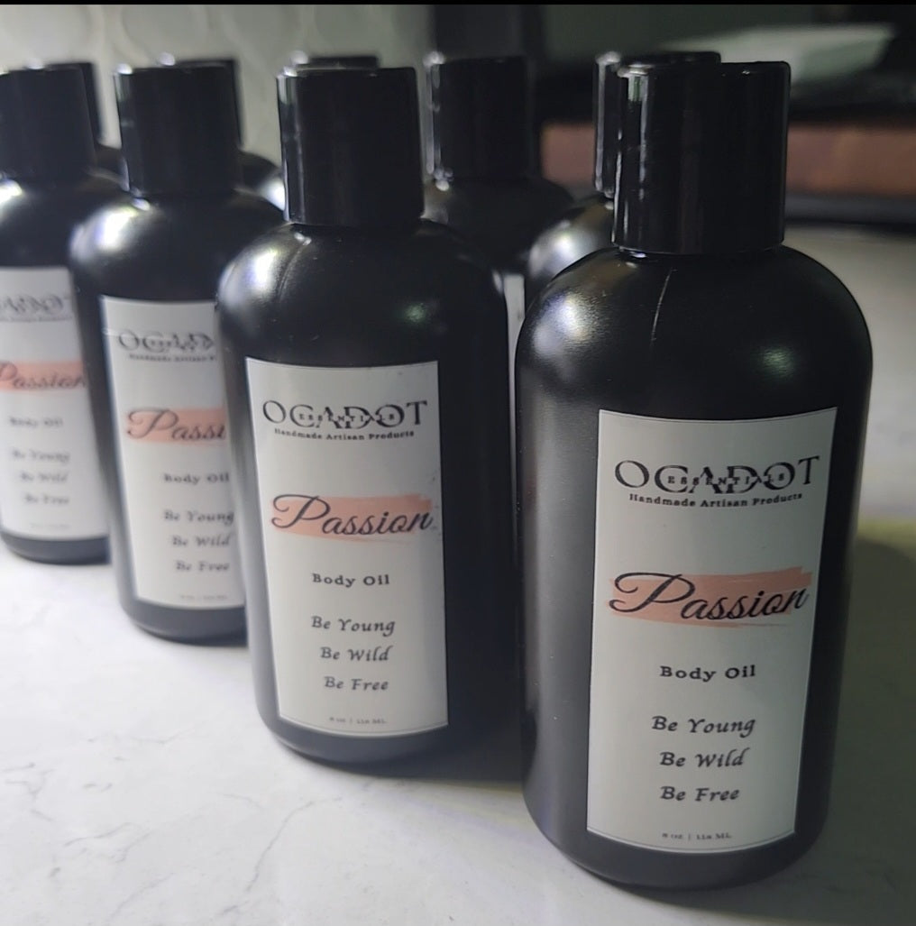Ocadoit Passion body oil bottles on a white surface