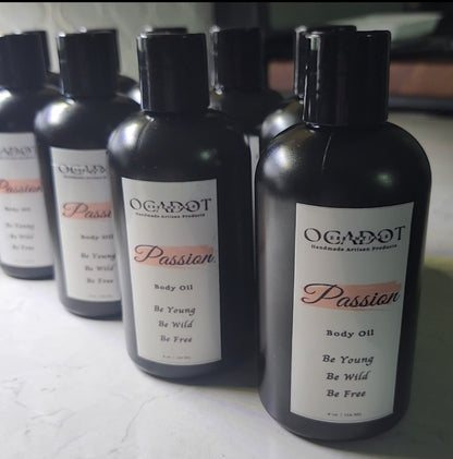 Ocadoit Passion body oil bottles on a white surface